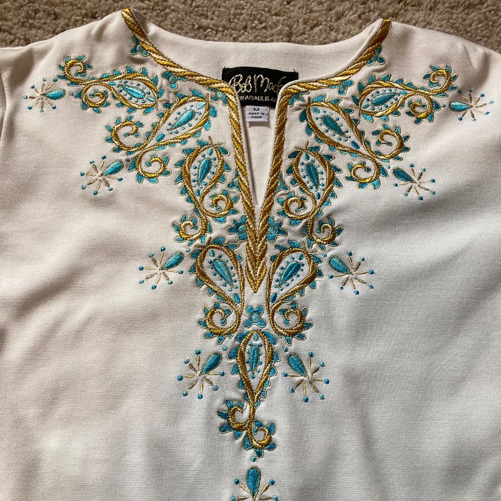Glamorous Bob Mackie Tunic l Cream / Off White l Turquoise l Gold l Wearable Art - Picture 8 of 13
